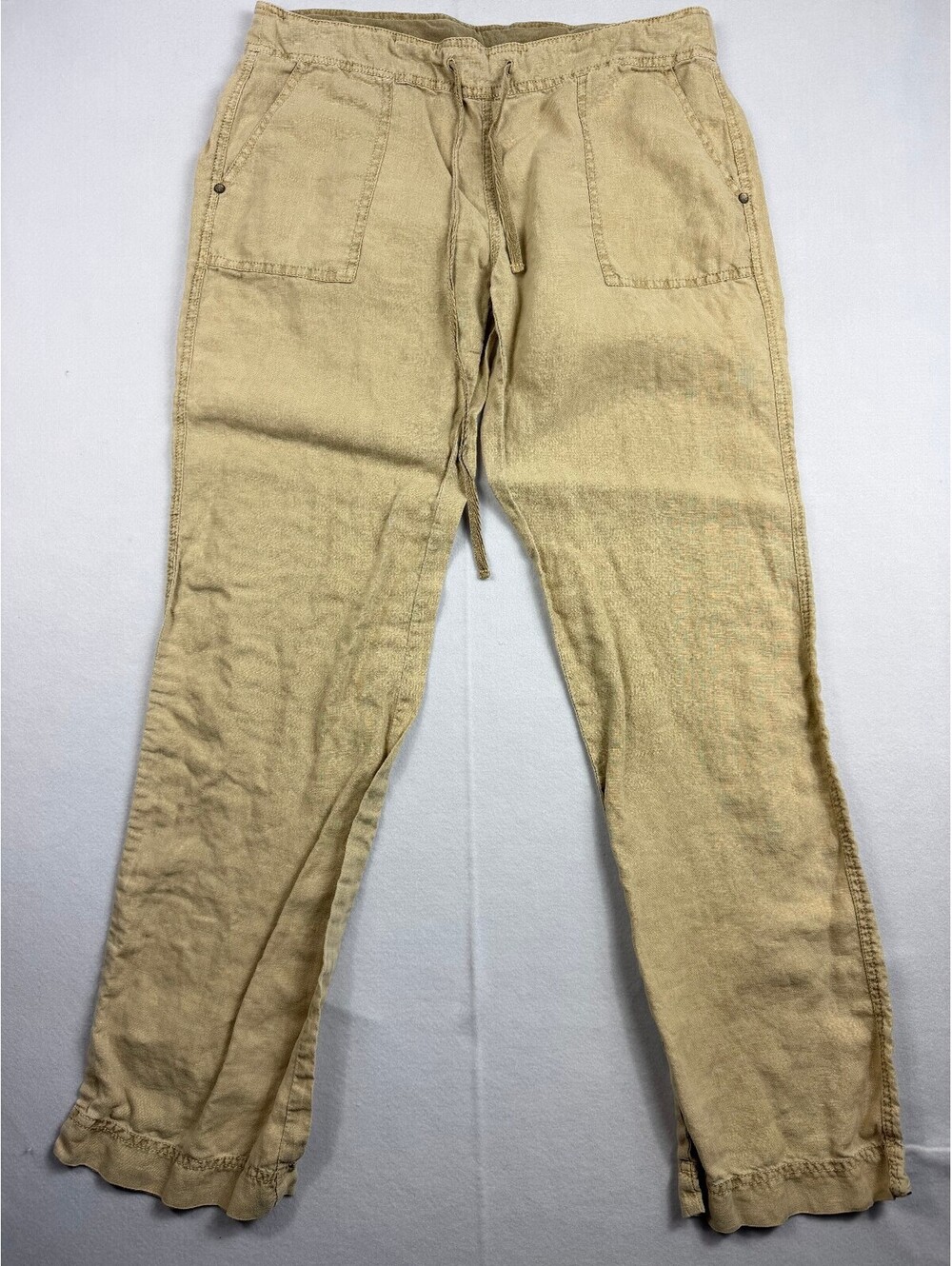 Michael Stars 100% Linen Utility Cargo Pants Tan Beige Drawstring Womens M